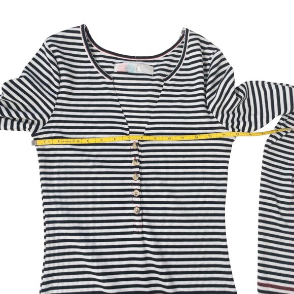 FP Beach Black and White Striped Dress SZ S Long Sleeve V Neck Henley - Picture 5 of 9